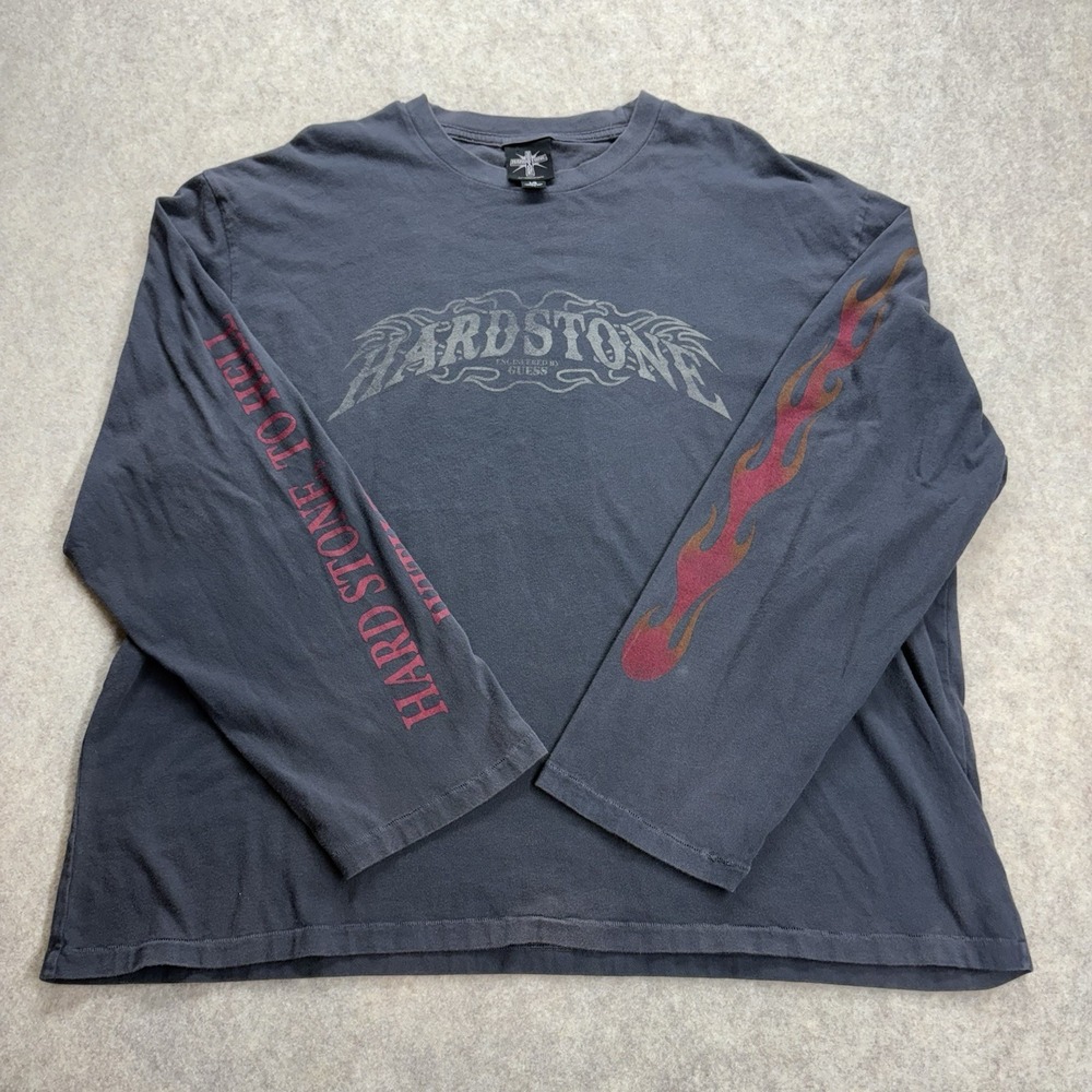 Vintage 90s Hardstone USA Made Single Stitch Long Sleeve Flames Skater Y2K Large